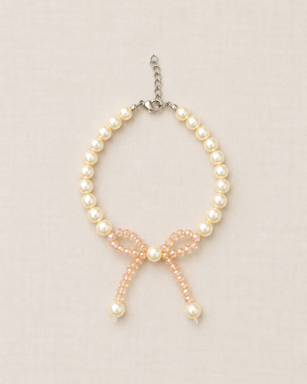 Pulseira Laço e Pérolas Champagne