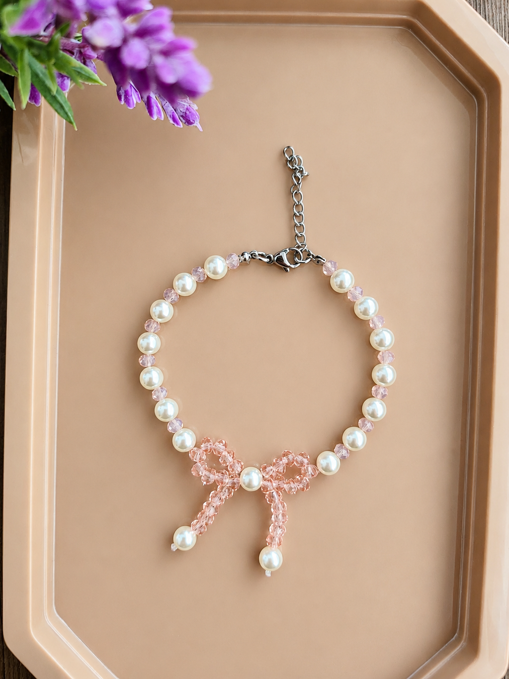 Pulseira Laço e Pérolas